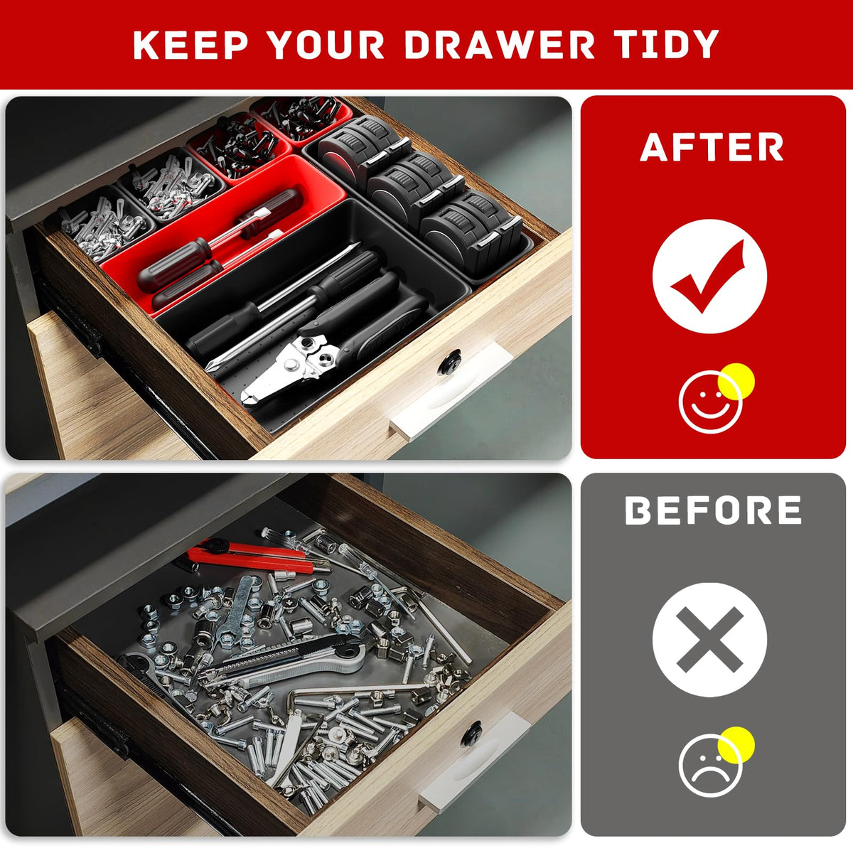 Vexercisehoop small trays fitted in a drawer offering quick access and visibility