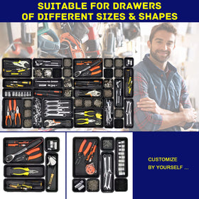 Vexercisehoop trays arranged inside rolling tool chest demonstrating customized compartment efficiency