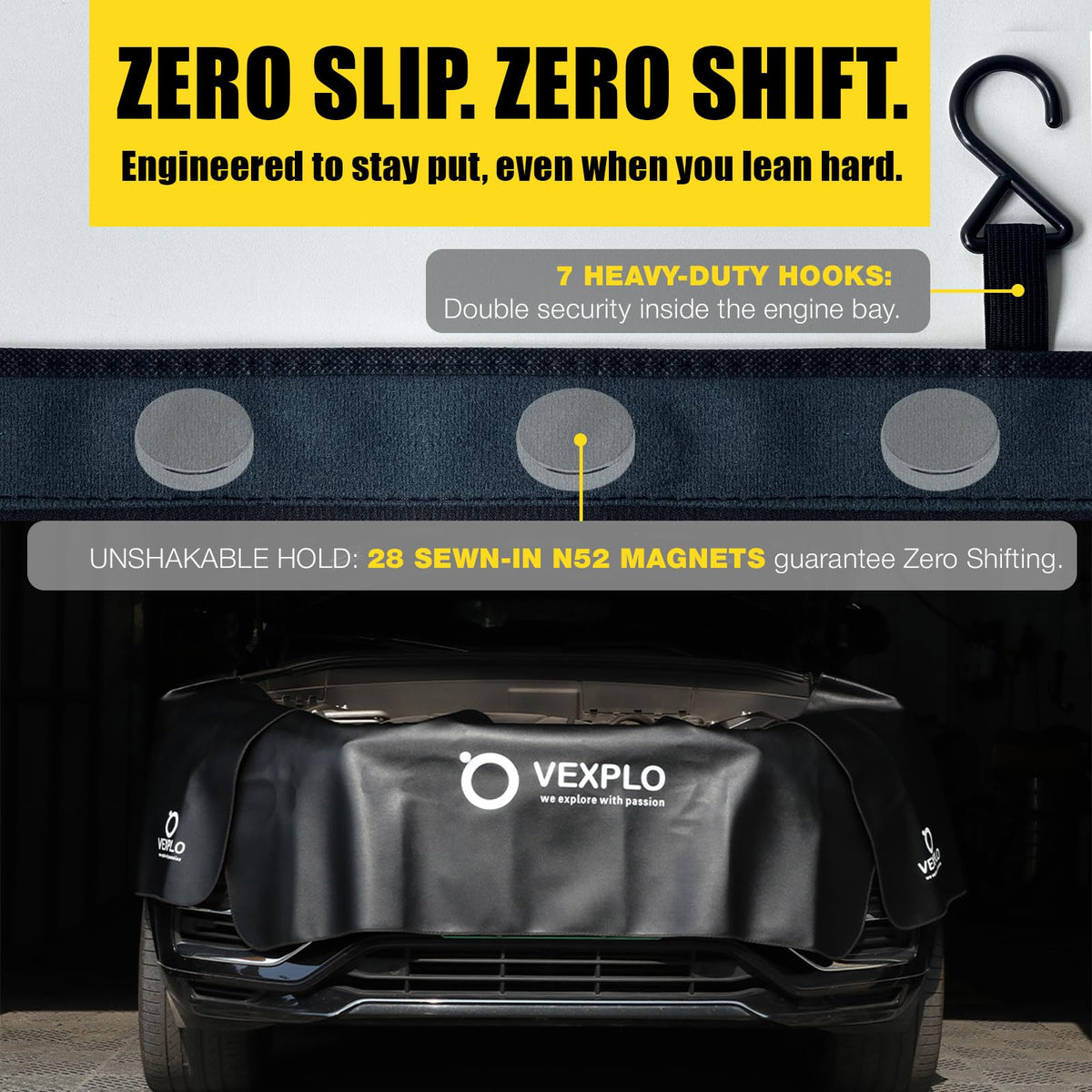 VEXPLO cover in use under hood keeping tools and fluids off paint