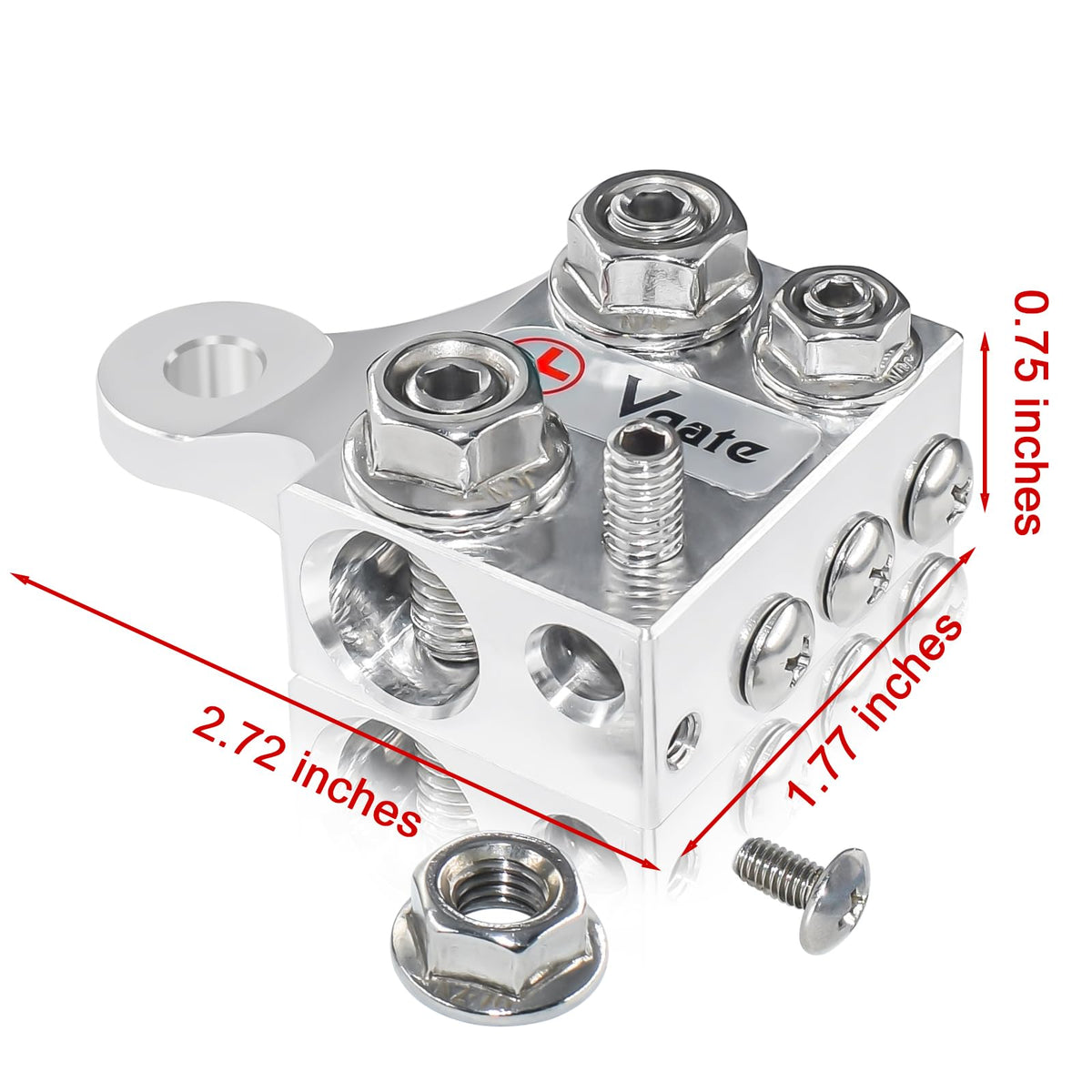 Vgate detail of hole-holders showing 2/0 AWG and 2 AWG capacity for heavy cable