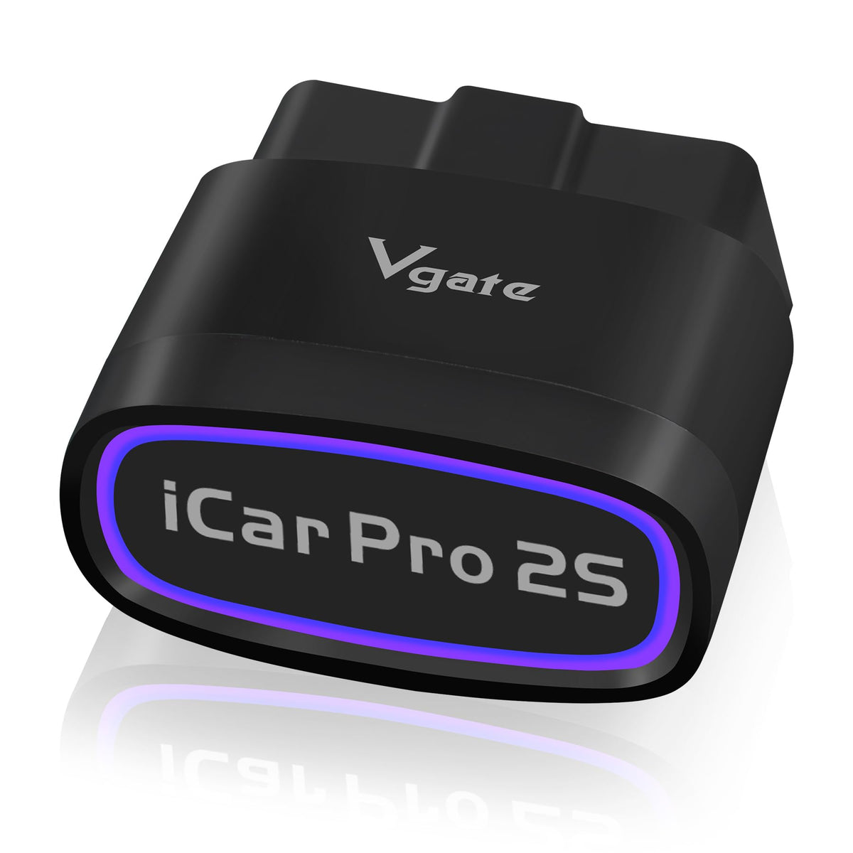 Vgate iCar Pro 2S front view showing compact OBD2 dongle and quick diagnostics