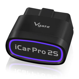 Vgate iCar Pro 2S front view showing compact OBD2 dongle and quick diagnostics