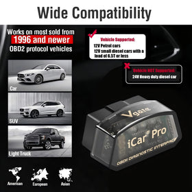 Vgate iCar Pro LED indicators close-up showing status lights for clear diagnostics
