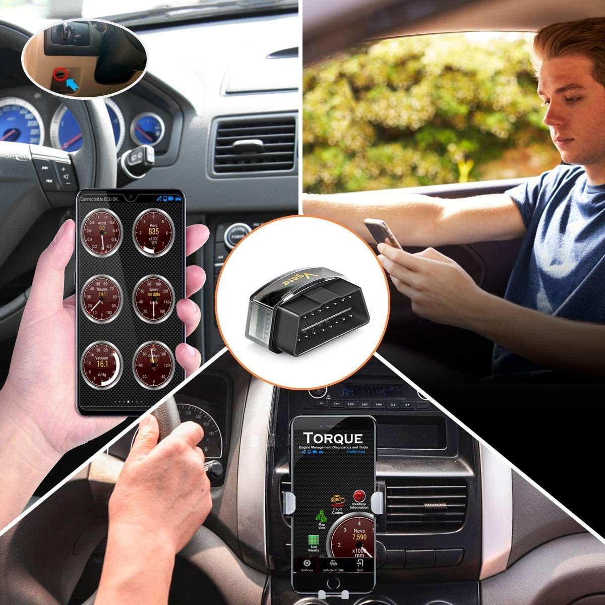 Vgate iCar Pro side profile focusing on connector for secure OBD2 fit