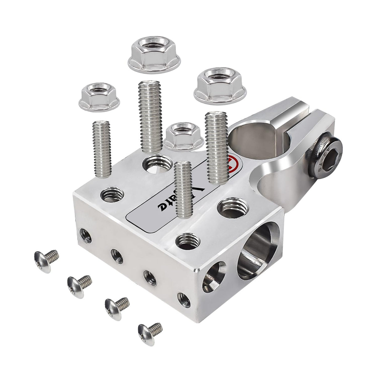Vgate side profile of threaded studs shows secure ring terminal attachment