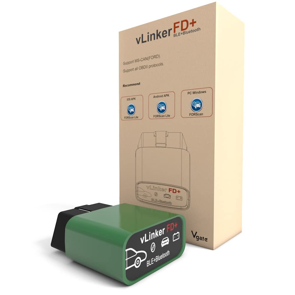 vgate vLinker FD Plus front view showing compact Bluetooth adapter and port benefit