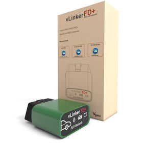 vgate vLinker FD Plus front view showing compact Bluetooth adapter and port benefit