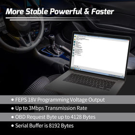 Vgate vLinker FS cable and USB detail showing durable cable and stable USB connection benefit consistent data