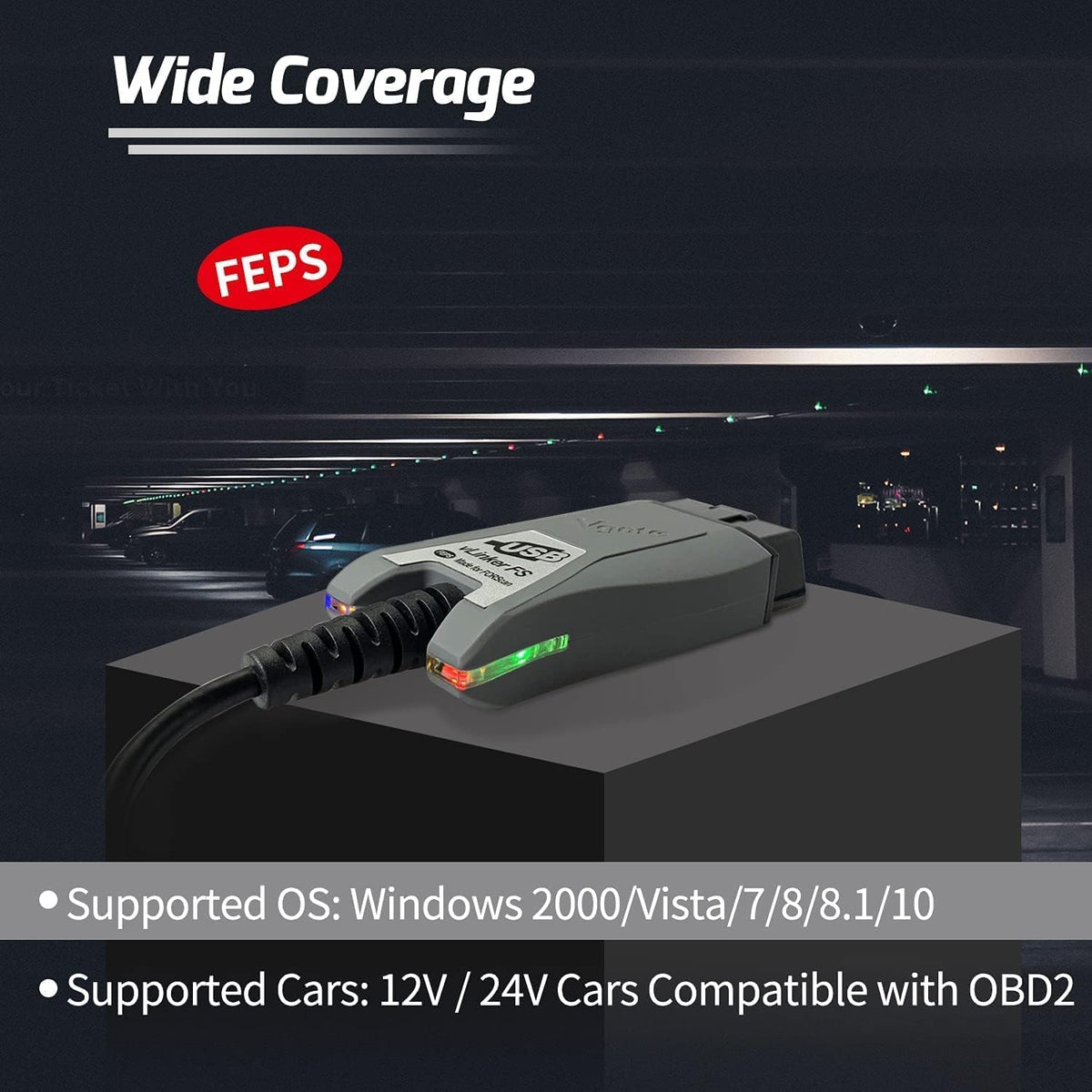 Vgate vLinker FS in car usage connected to OBD2 port with laptop running FORScan benefit real-time monitoring