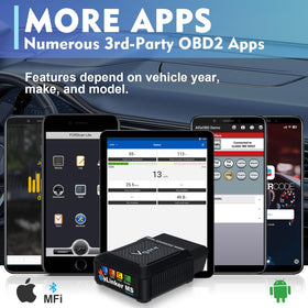 Vgate vLinker MS plugged into car OBD port showing real-time diagnostics capability