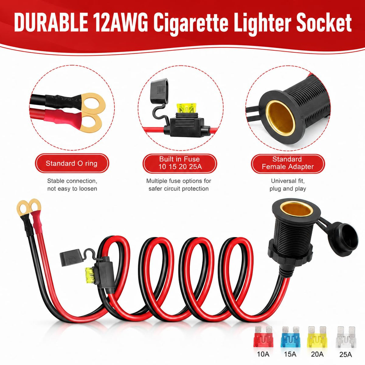 vgoviwin 10ft cable with red and black ring terminals showing secure battery hookup