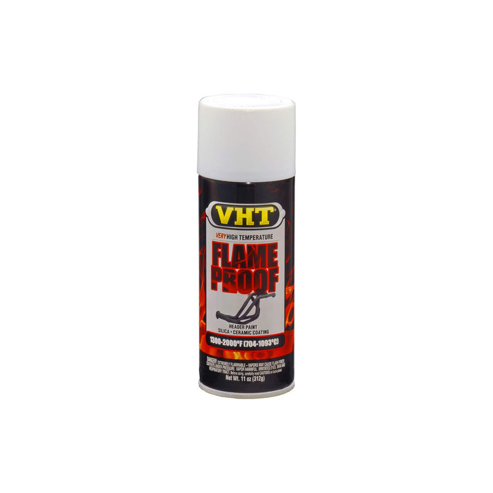 VHT FlameProof white can front view showing label and heat protection benefit