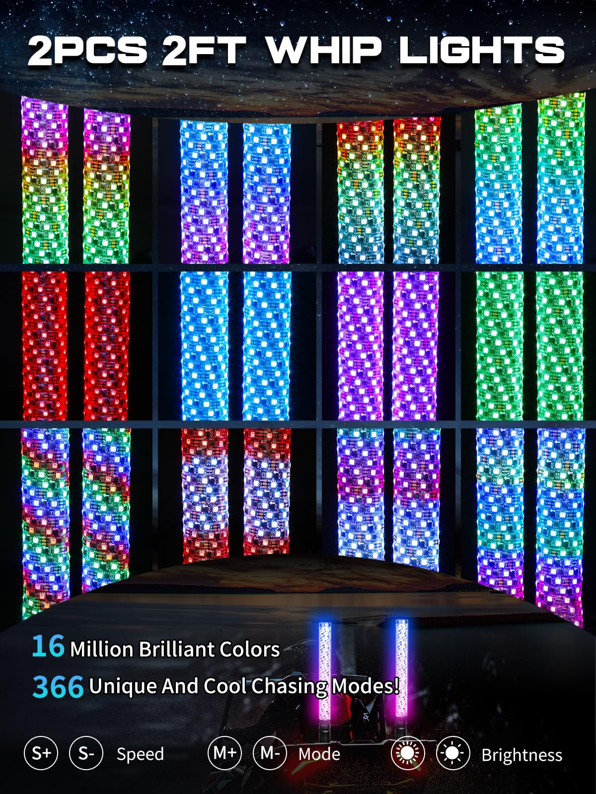 VI9000 close-up of spiral LED tube displaying uniform 360° glow and eye-catching pattern