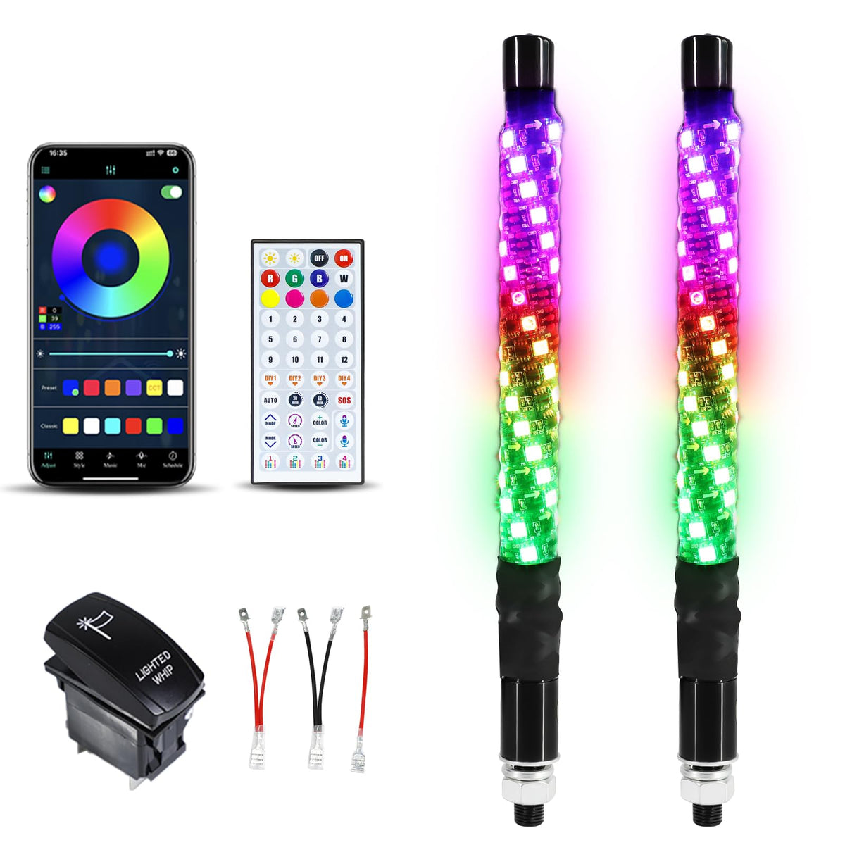 VI9000 front view of both 1FT whips showing brightness and color