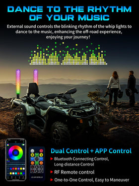 VI9000 whips installed on UTV at night improving visibility and trail presence