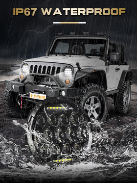 VI9000 on off-road vehicle at night demonstrating durable lighting