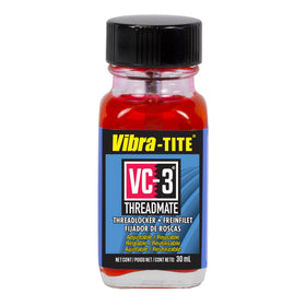 Vibra-TITE VC-3 front bottle showing label and red liquid, clear identification benefit