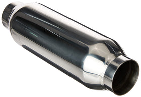 Vibrant Performance polished resonator front view shows inlet outlet and compact design benefit