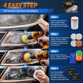 VIBRATITE split before-and-after headlight showing clearer light output benefit