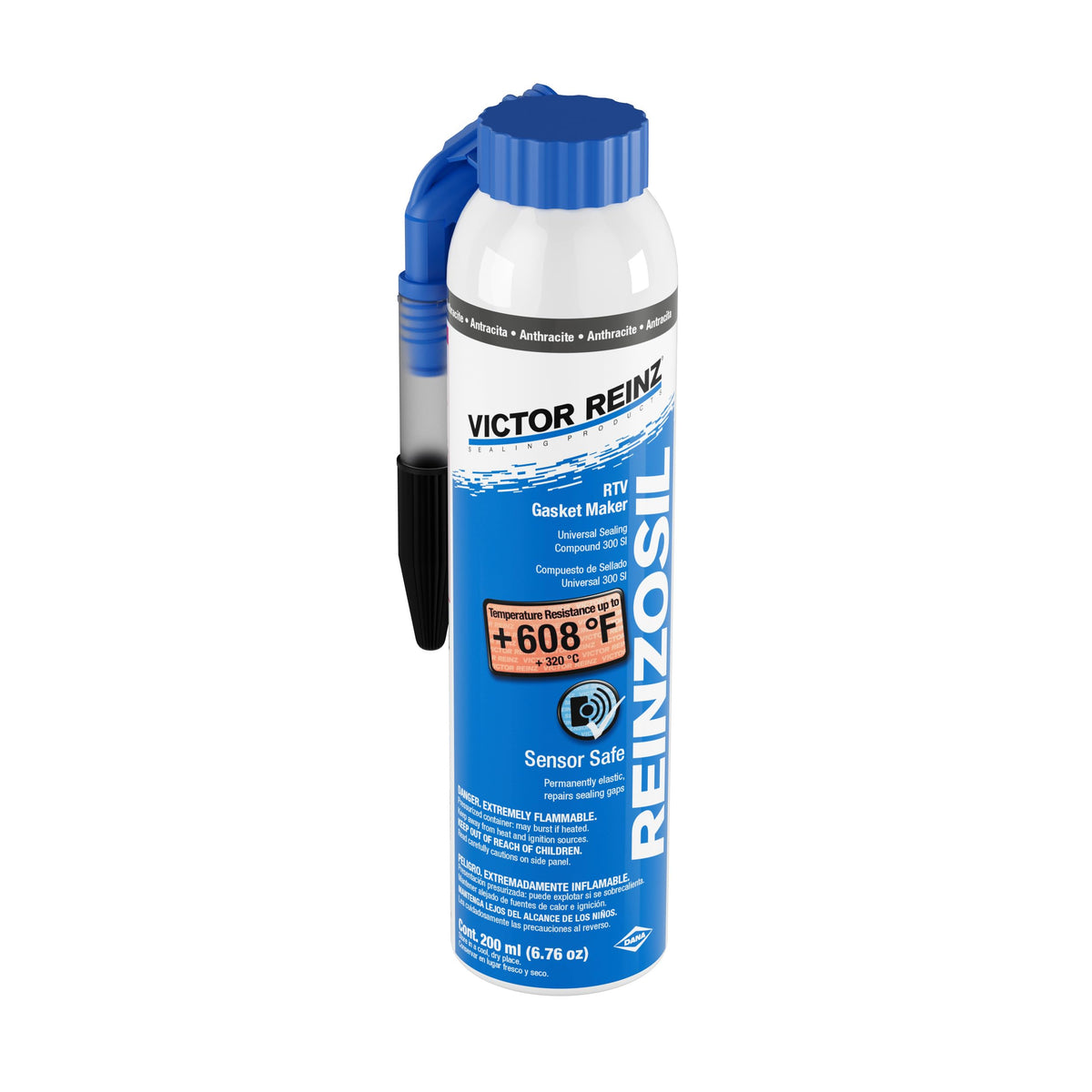 Victor Reinz front view of 200 ml Reinzosil tube showing label and nozzle for accurate application