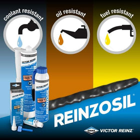 Victor Reinz next to a temperature gauge highlighting high and low temperature resistance benefits