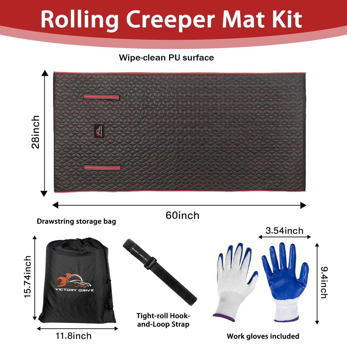VICTORY DRIVE included gloves and hook-and-loop strap for secure storage