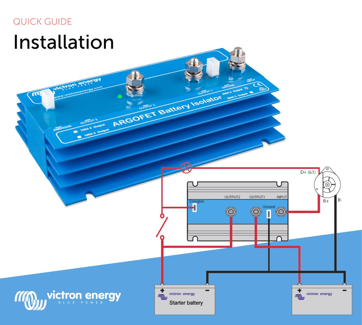 Victron Energy Argofet wiring diagram label panel showing correct cable routing and safer system setup