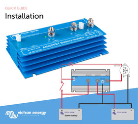 Victron Energy Argofet wiring diagram label panel showing correct cable routing and safer system setup