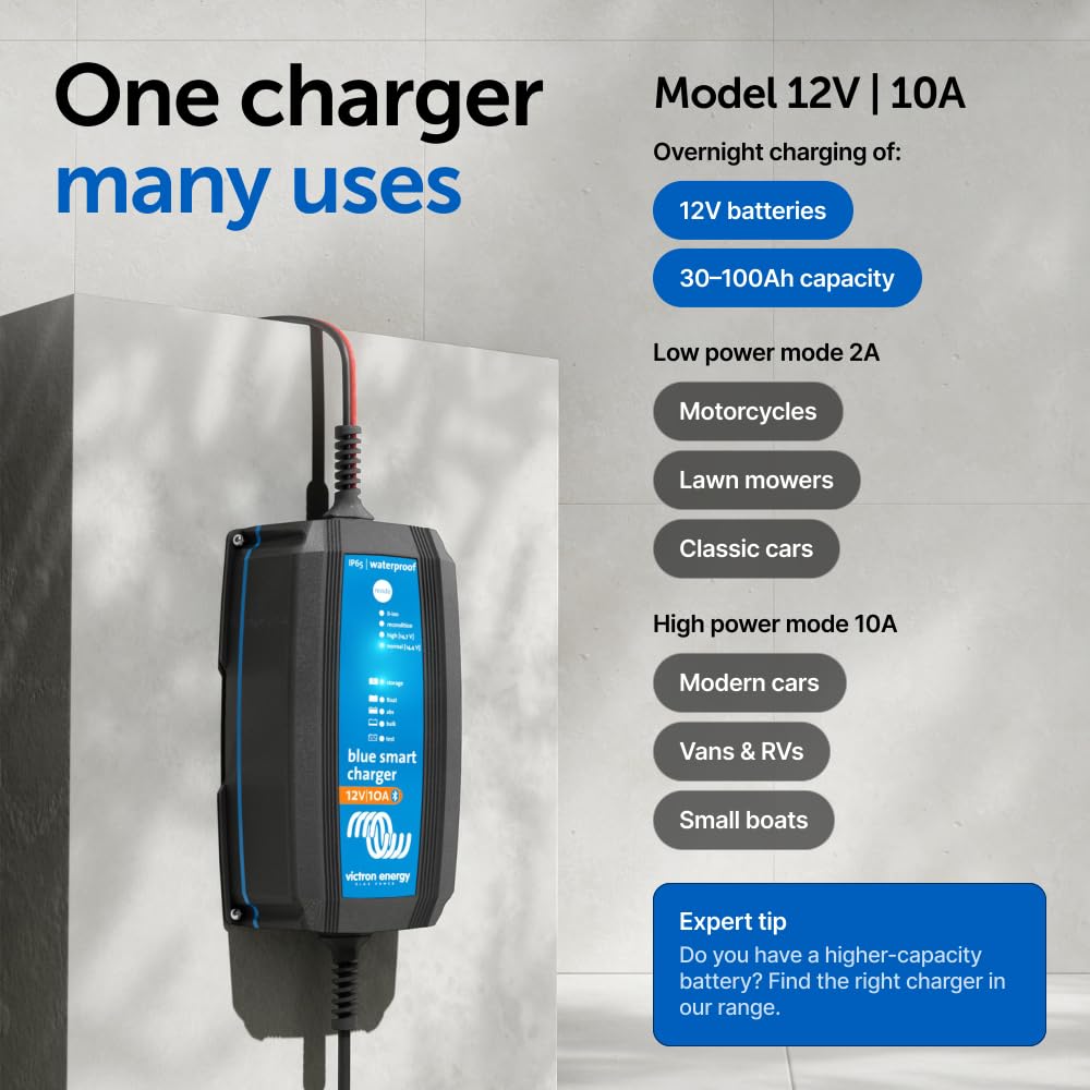 Victron Energy charger installed in a workshop providing reliable maintenance charging