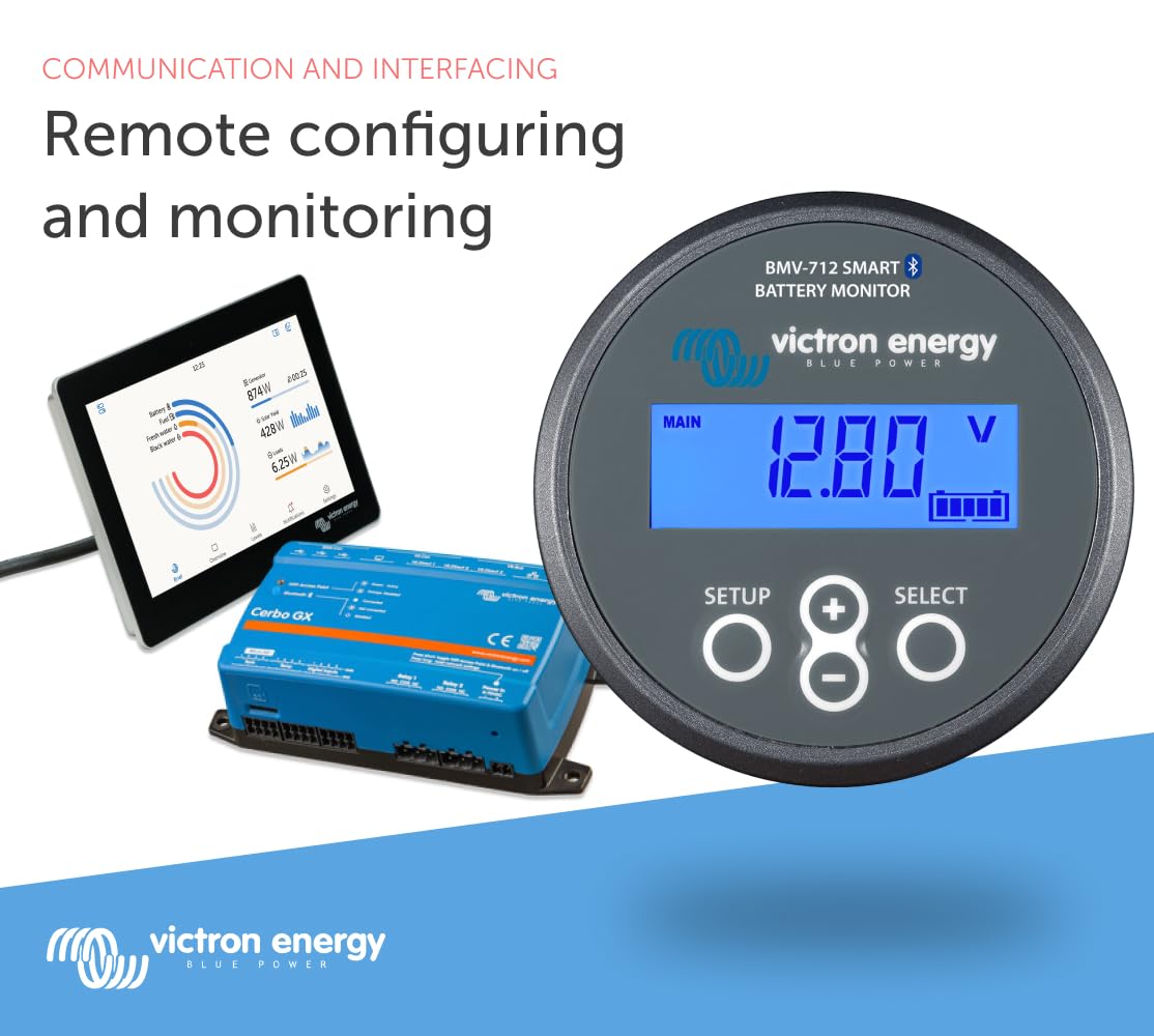 Victron Energy mobile app view of BMV-712 displaying charts and historical battery data benefit