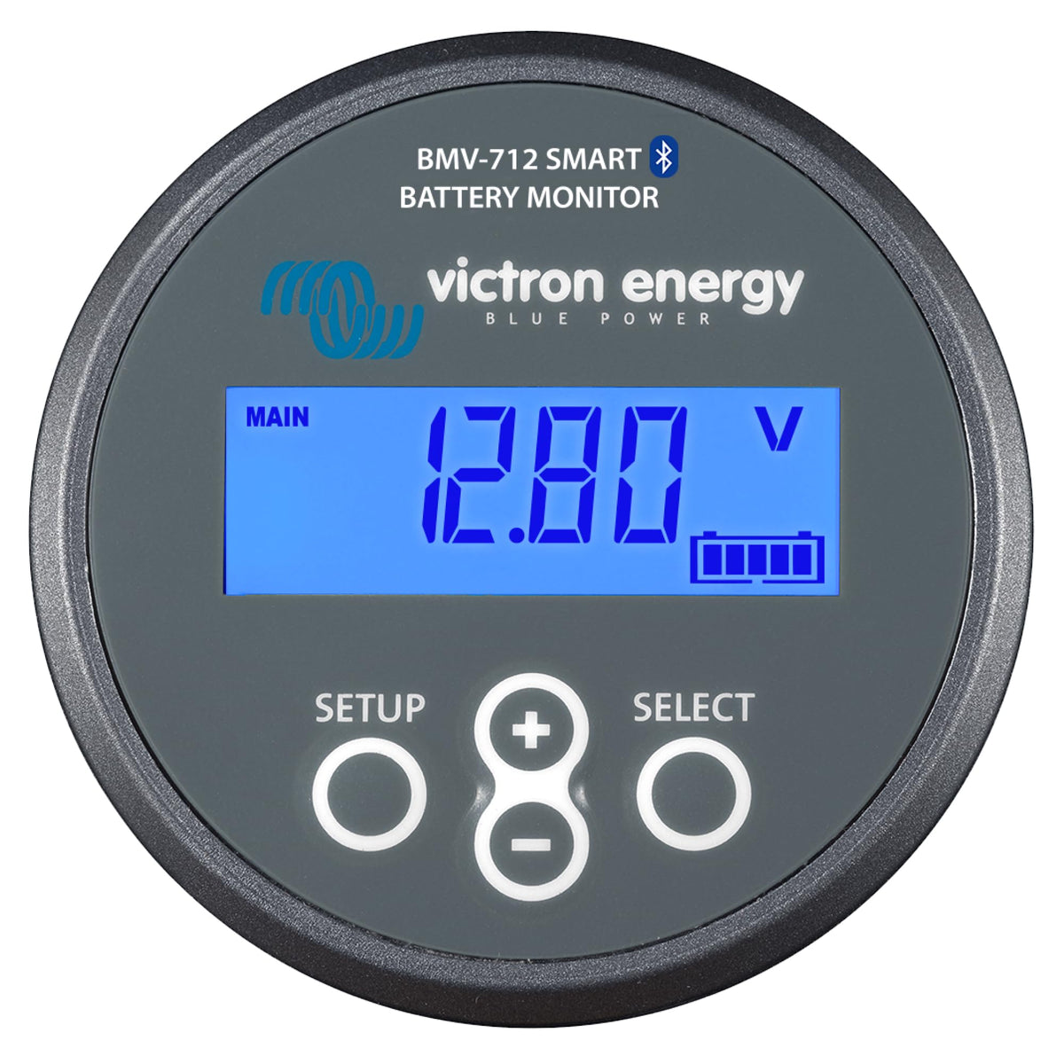 Victron Energy BMV-712 front display showing battery percentage and voltage for clear monitoring
