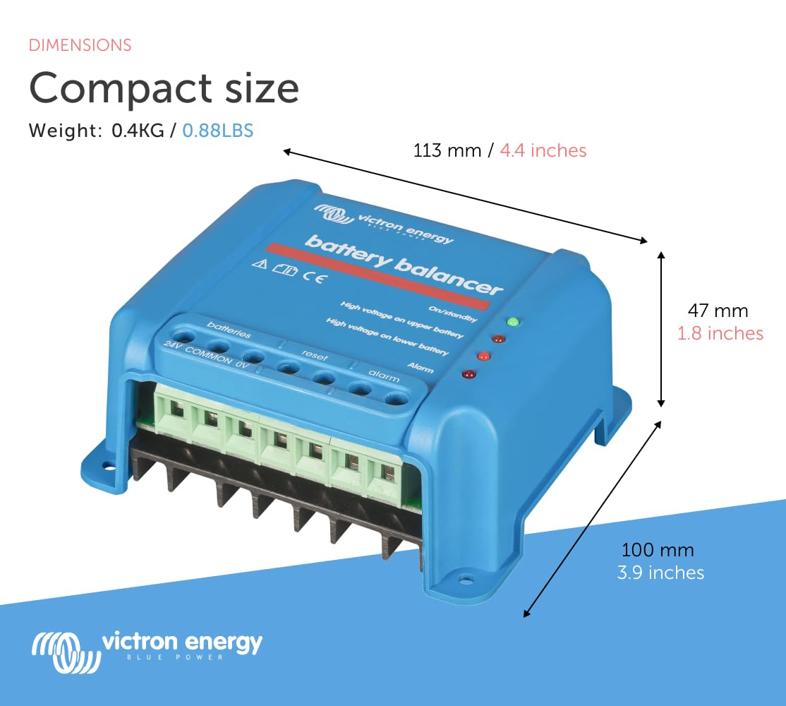 Victron Energy balancer mounted in battery compartment demonstrating tidy installation benefit