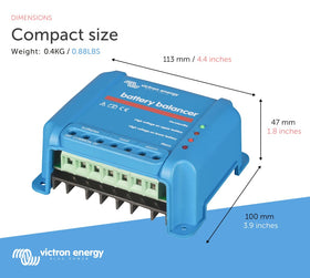 Victron Energy balancer mounted in battery compartment demonstrating tidy installation benefit