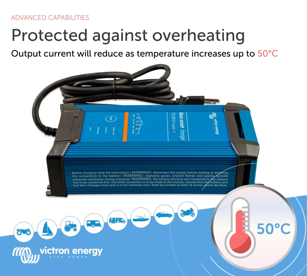 Victron Energy in workshop with charger on bench illustrating professional use and reliability benefit