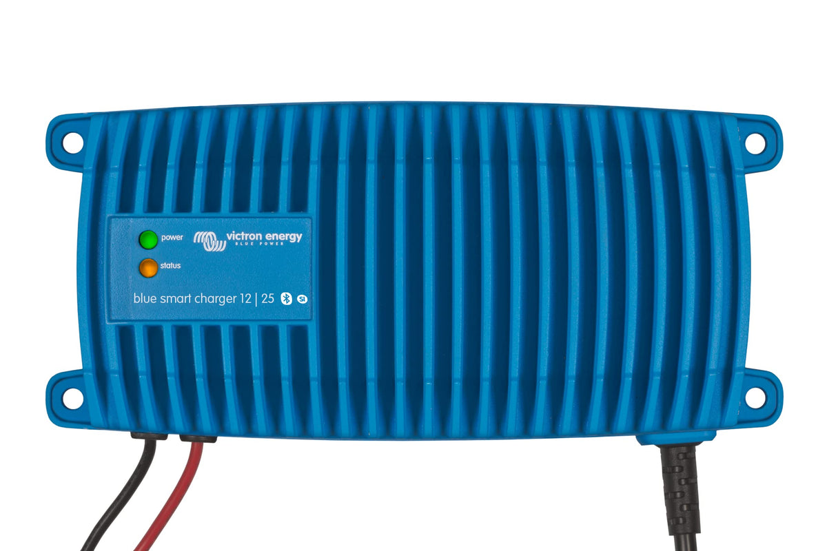 Victron Energy front panel view showing compact charger and durable design benefit