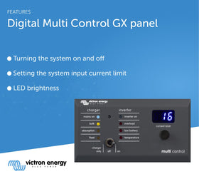 Victron Energy panel held in hand demonstrating compact size and easy mounting