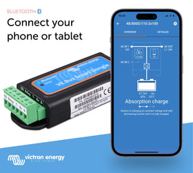 Victron Energy close-up of dongle connected to VE.Bus port showing secure connection benefit