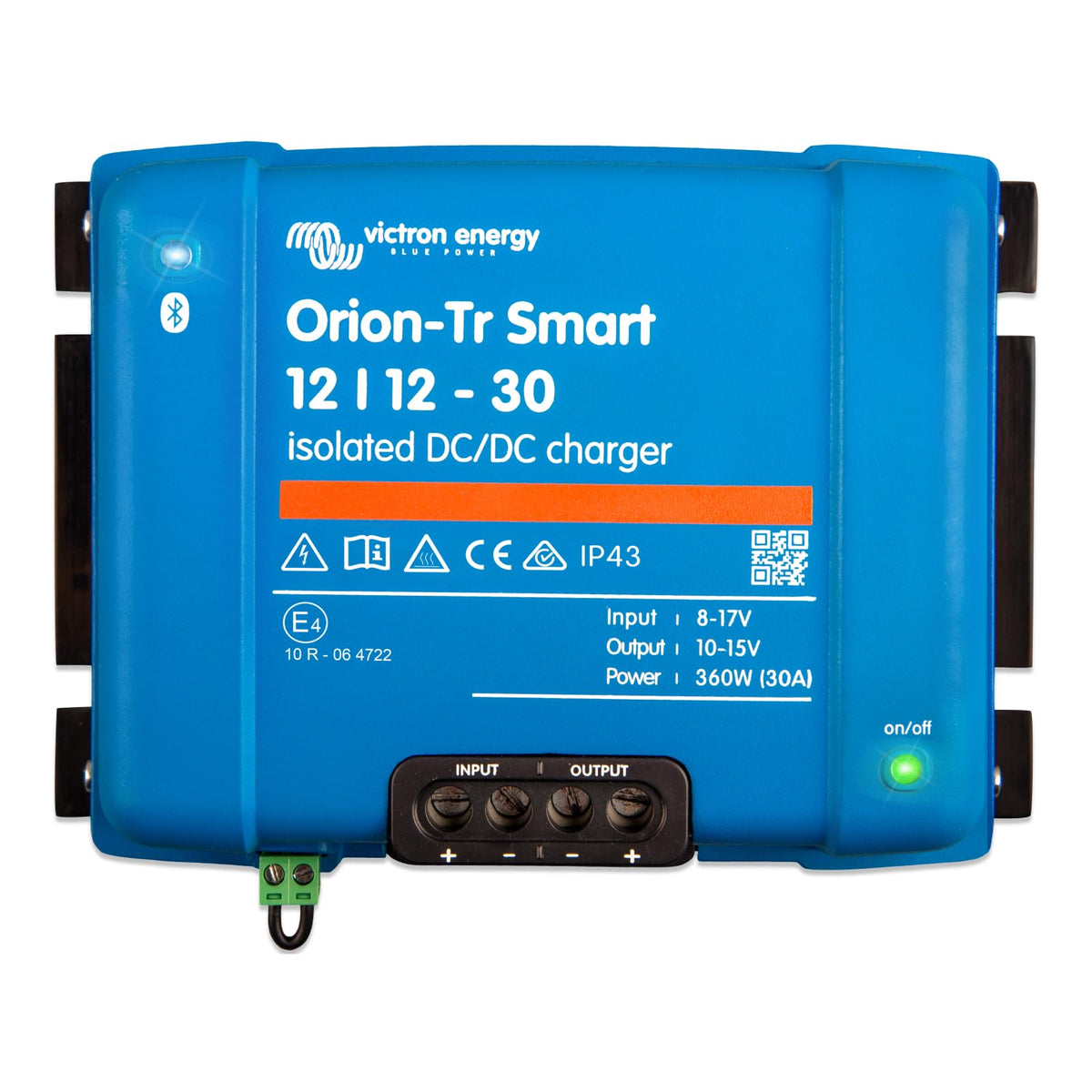 Victron Energy Orion-Tr front view showing compact housing and branding for reliable charging