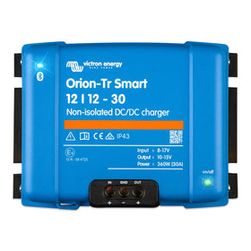 Victron Energy Orion-Tr front view showing compact charger and labels for easy identification and reliability
