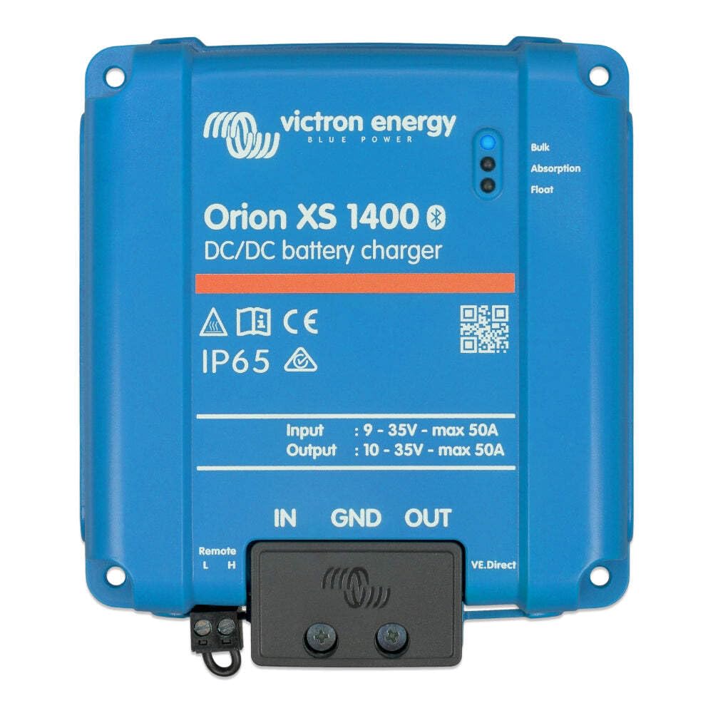 Victron Energy Orion XS 1400 front panel showing compact design and clear terminals, reliable charging