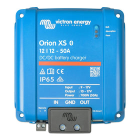 Victron Energy Orion XS front panel showing LEDs and benefits of clear status