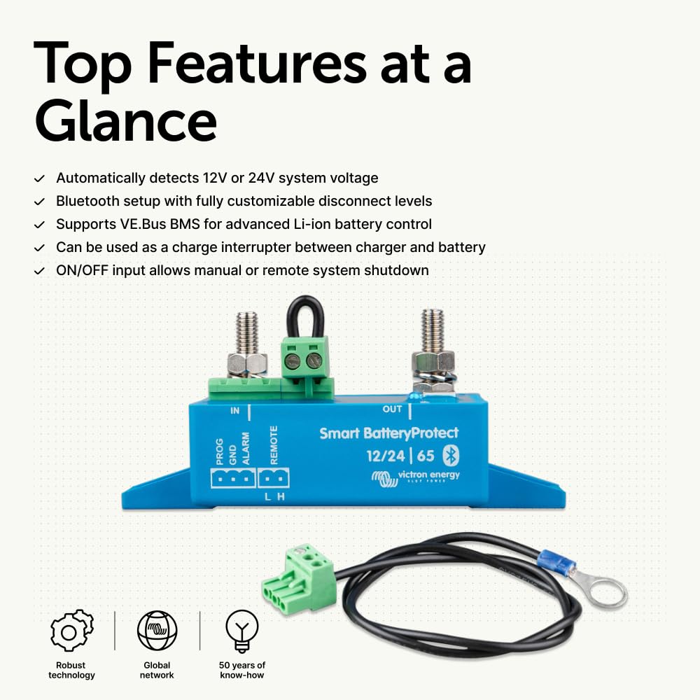 Victron Energy close-up of seven-segment display and controls, simplifies voltage selection