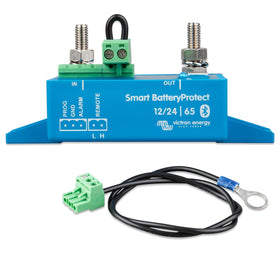 Victron Energy front view showing compact BatteryProtect and mounting points, protects battery health