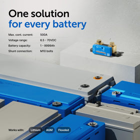 Victron Energy SmartShunt mounted on a boat battery demonstrating marine-ready protection