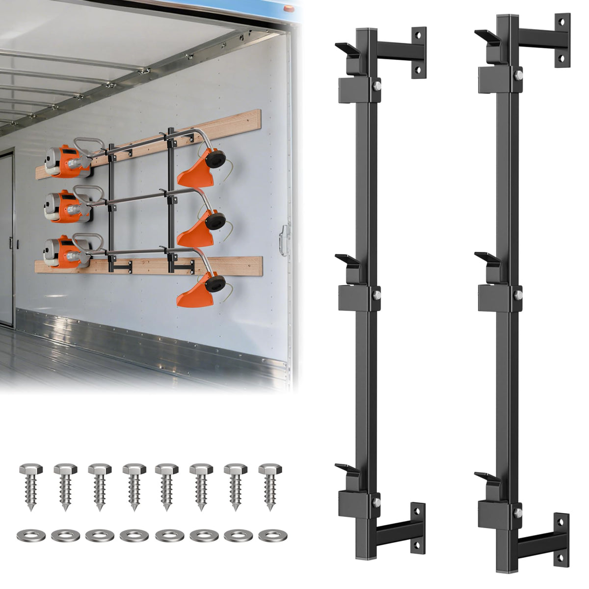 ViewKur trimmer rack front view showing organized upright storage and protection