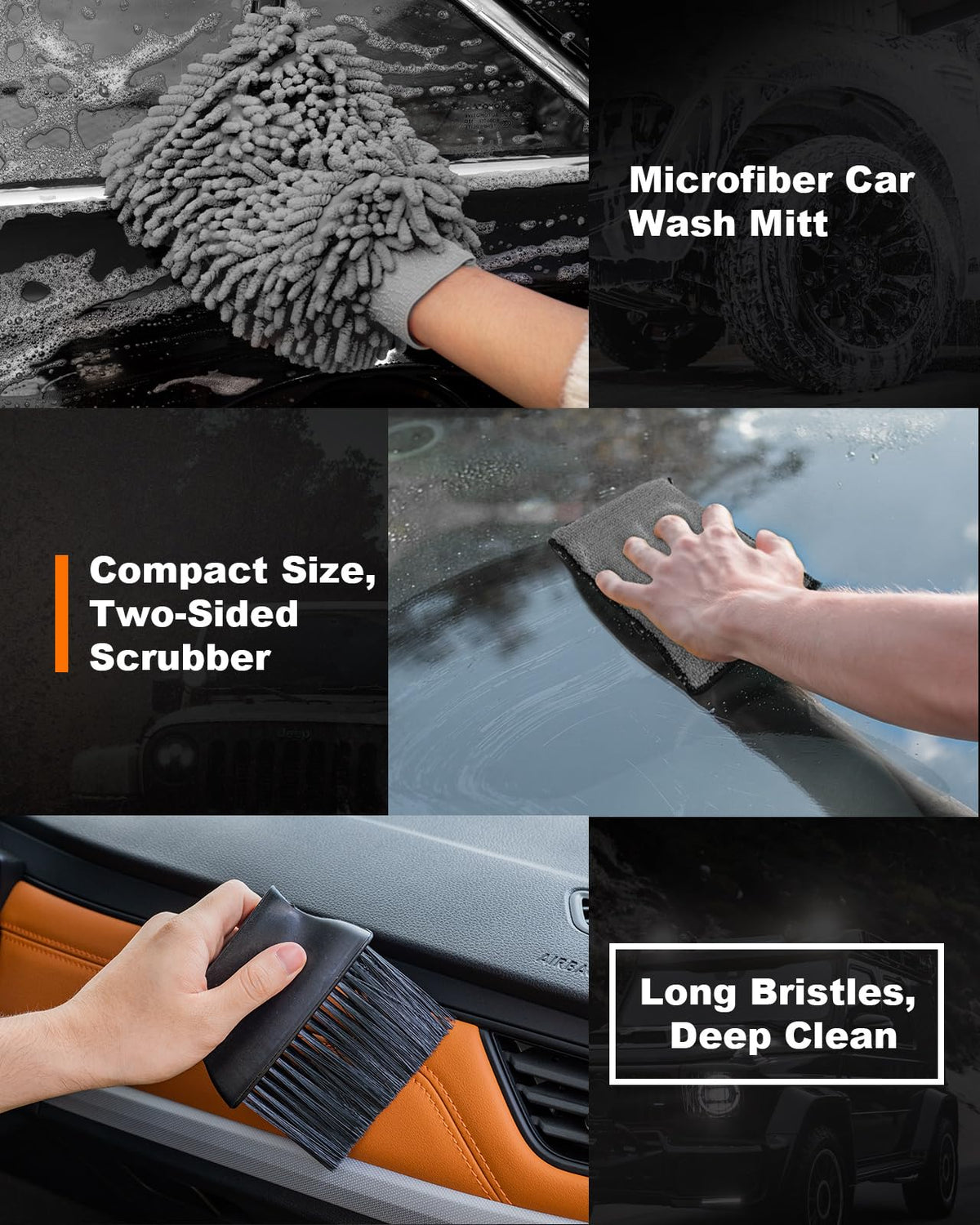 Viewmax precision detailing brushes laid out for tight-seam and vent cleaning