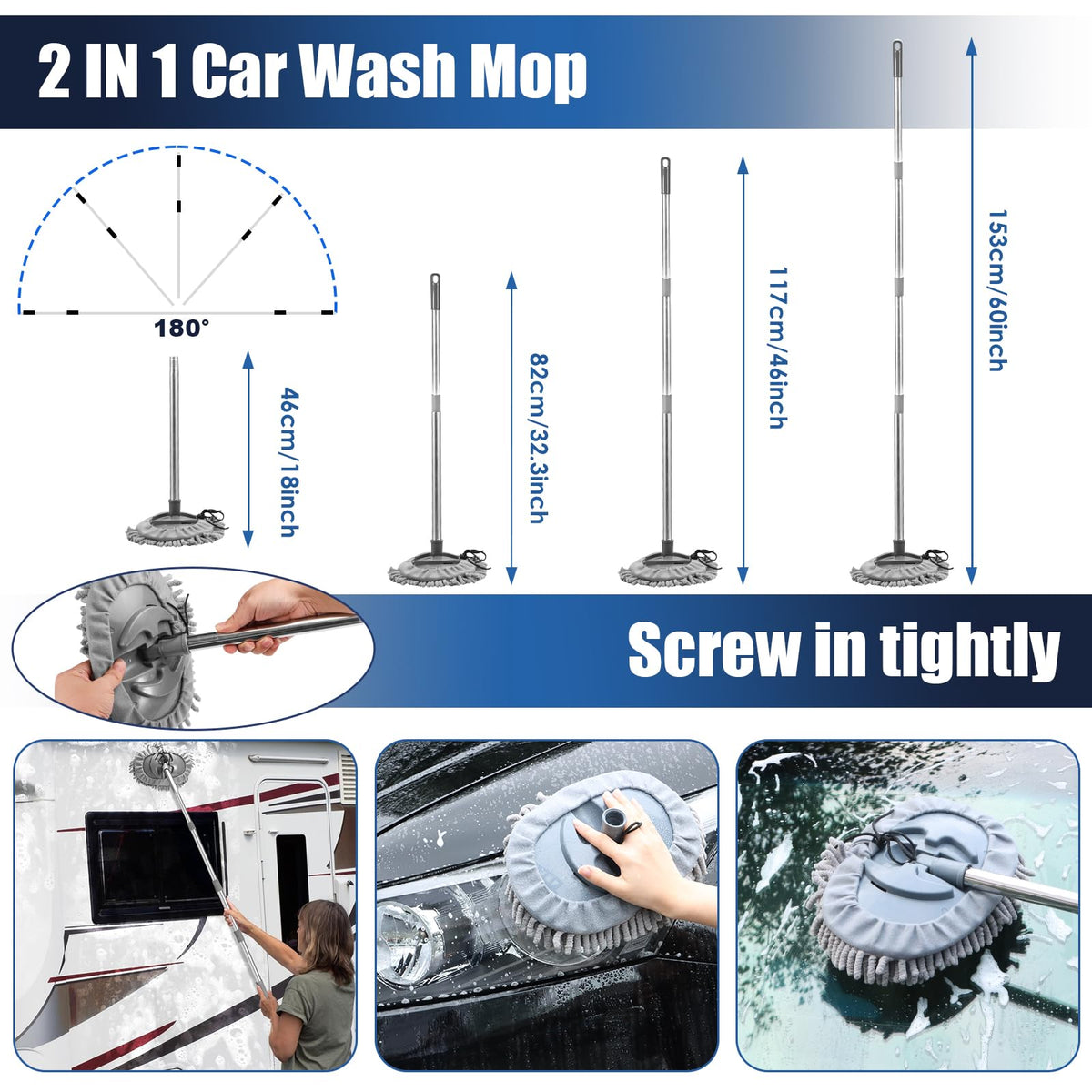 Viewsun extendable 60inch wash mop with microfiber head for gentle streak-free washing