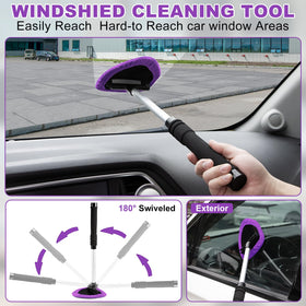 Viewsun extendable windshield cleaner close-up showing swivel head for streak-free glass