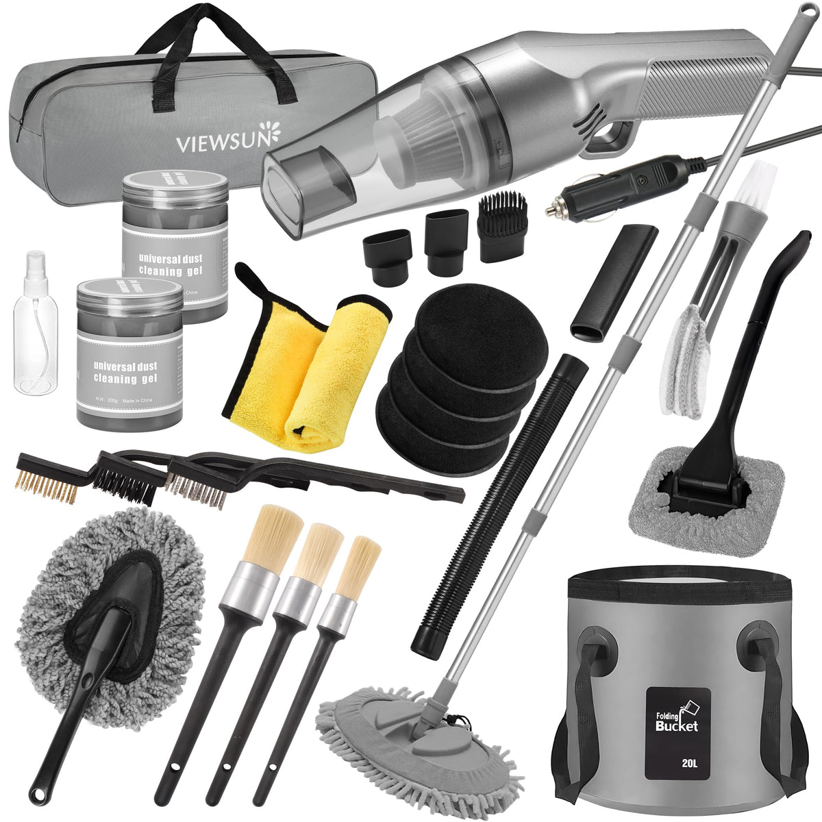 Viewsun kit front view showing all included car cleaning tools and bag for easy storage