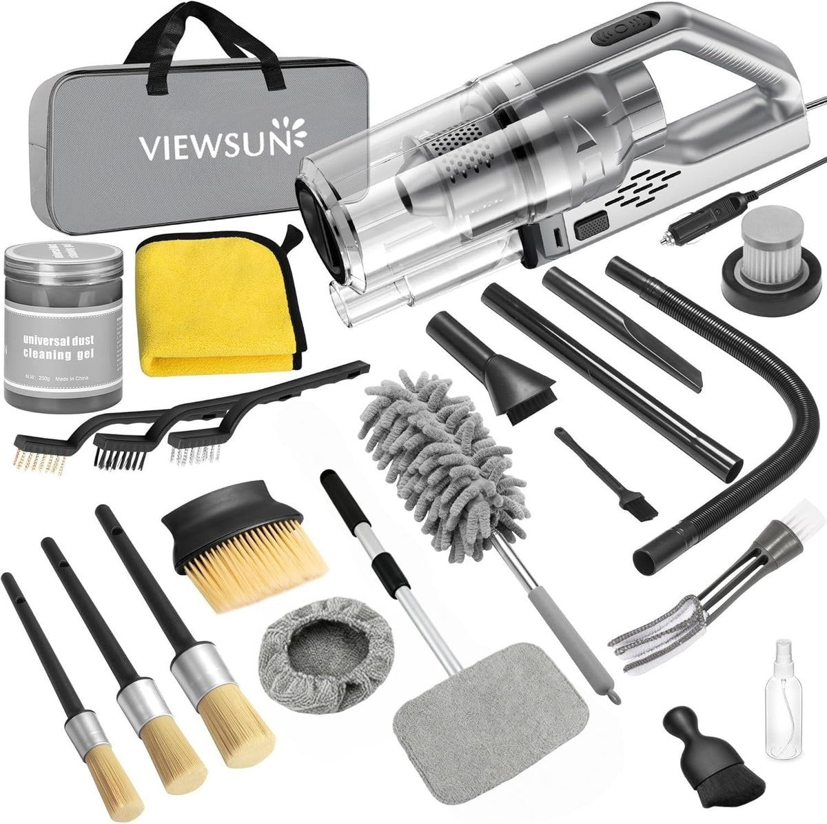 Viewsun kit front view showing vacuum and accessories for fast cabin cleaning